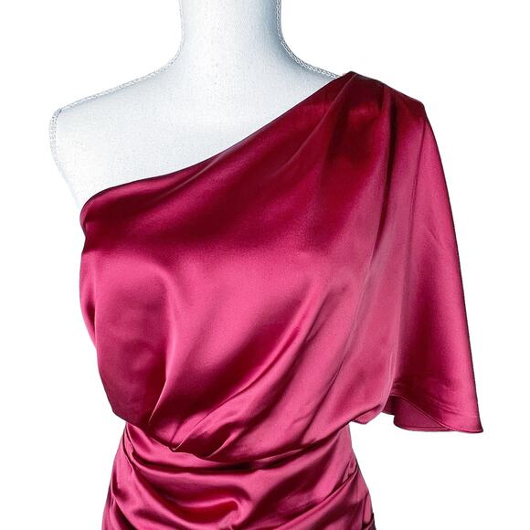 Do + Be Satin Cocktail Party Dress One Shoulder Asymmetrical Hem Red Burgundy S - Picture 4 of 11